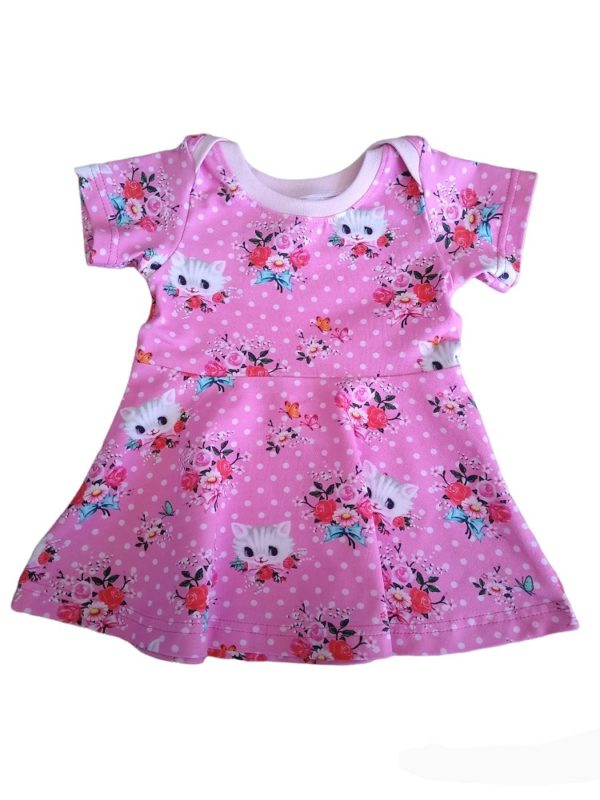 Roze jurkje met poesjes maat 68