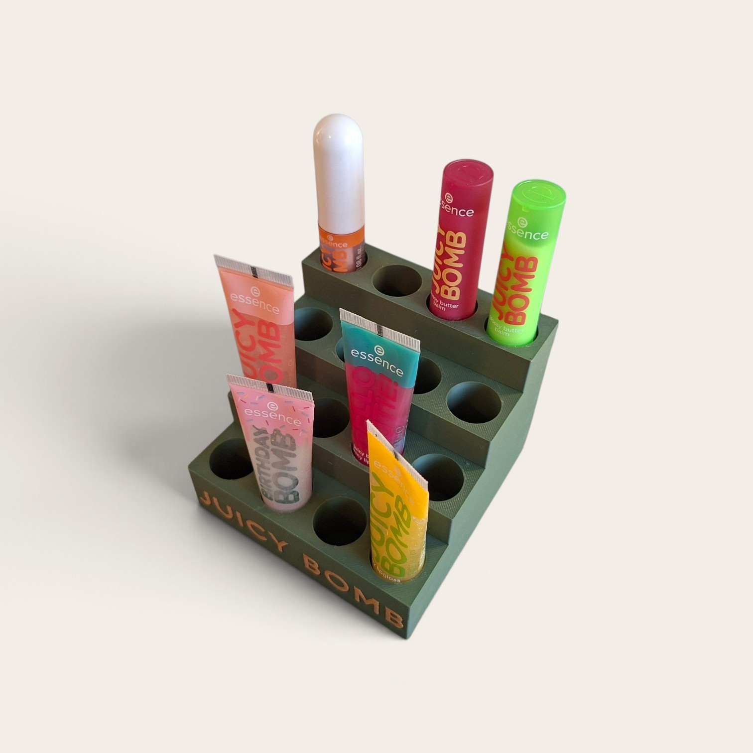 Juicy bomb houder maat M olijfgroen mat met gouden letters. - Afbeelding 2