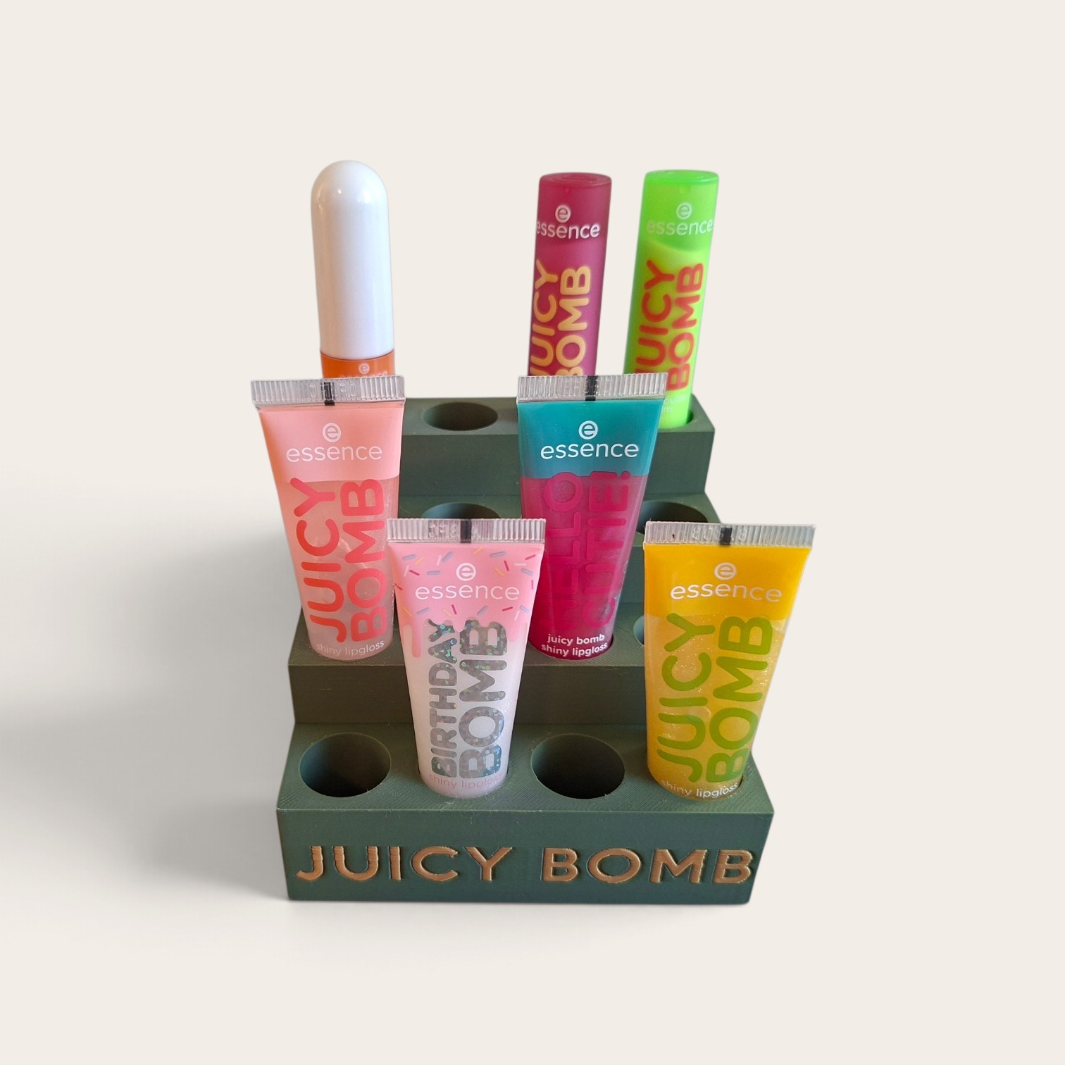 Juicy bomb houder maat M olijfgroen mat met gouden letters. - Afbeelding 3