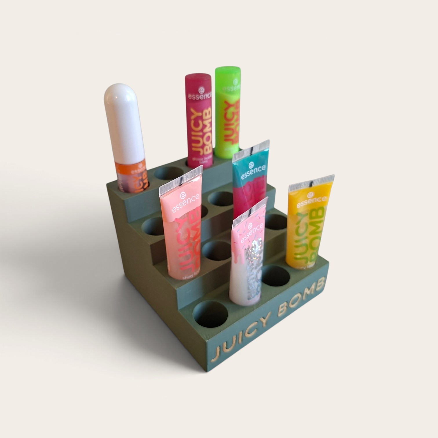 Juicy bomb houder maat M olijfgroen mat met gouden letters. - Afbeelding 4